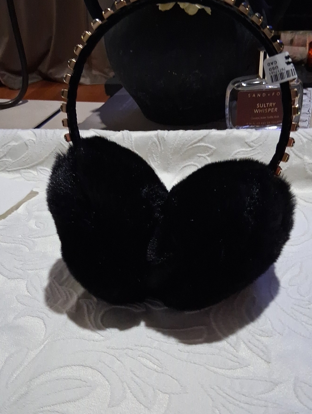 Anthropologie Black Faux Fur Studded Earmuffs